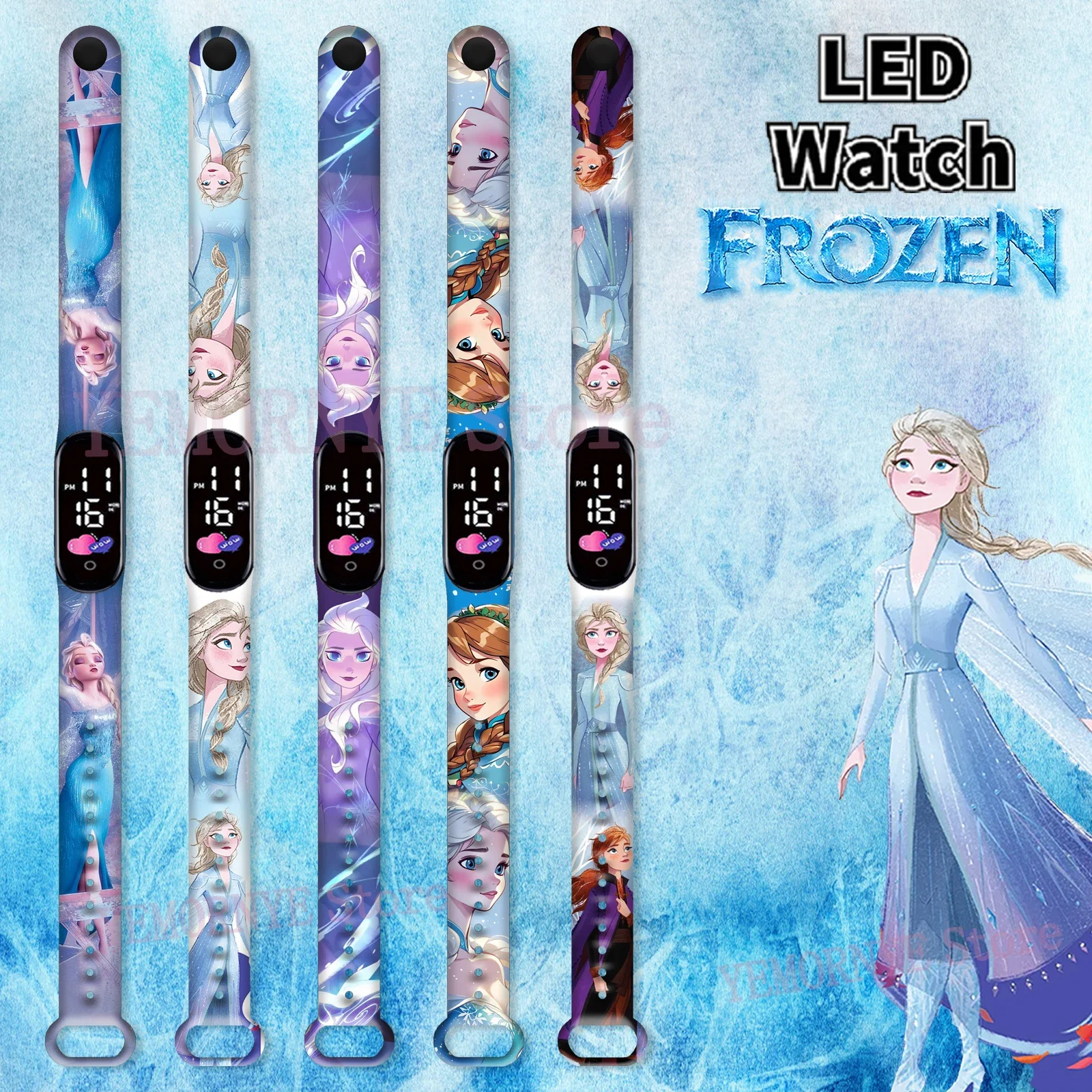 Disney Frozen Digital Kids\' Watches Anime Figures LED Luminous Watch Touch Waterproof Electronic Sports Watch Kids Birthday Gift