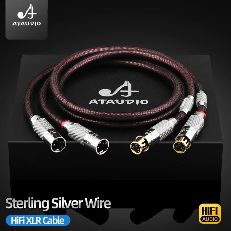 ATAUDIO One Pair HiFi XLR Audio Cable High Quality Pure Silver 2XLR Male to XLR Female Cable for Audio Mixer PA