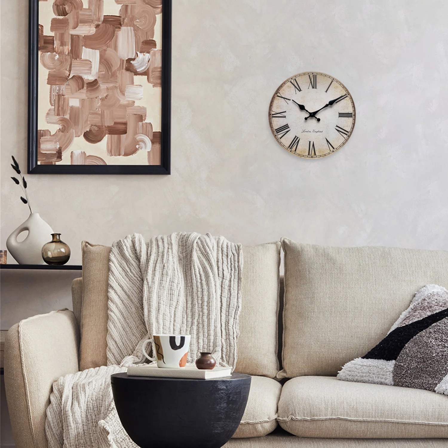European-Style Retro Roman Numeral Wooden Wall Clock for Living Room, Bedroom, Kitchen, Home Decoration, Silent Quartz Clock, Holiday Gift, 10