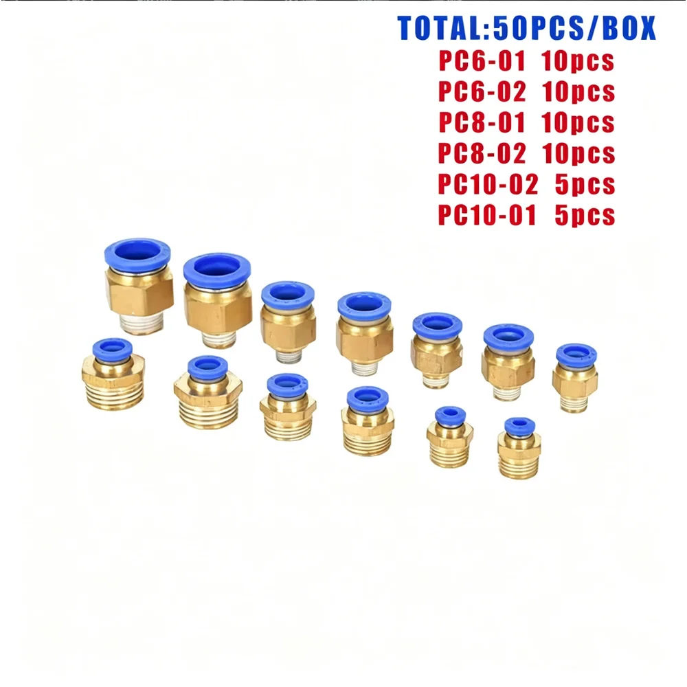 50 Pieces/Box PC Series Pneumatic Quick Coupling Male Thread 1/8 1/4 PU Hose Air Pipe 6mm 8mm PC6-01 PC6-02 PC8-01 PC8-02 Access