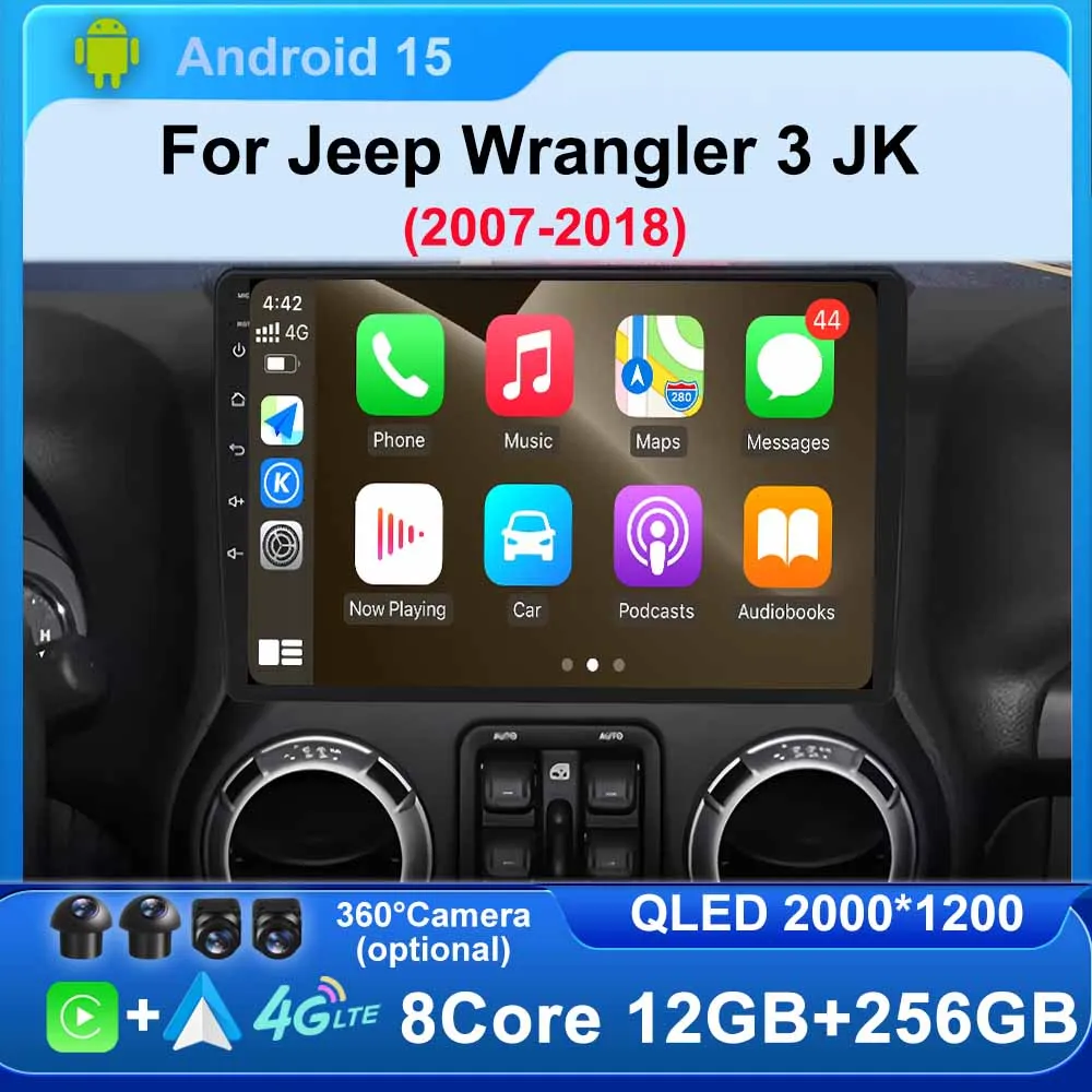 For Jeep Wrangler 3 JK 2007-2018 Car Radio Navigation Stereo GPS Multimedia Video Player Android15 Wireless Carplay Android Auto