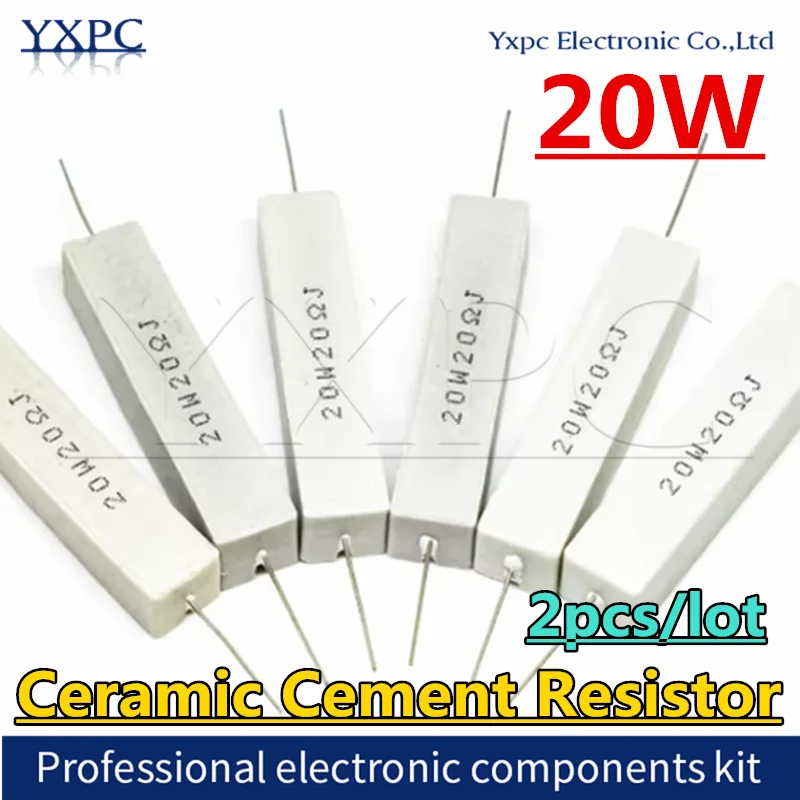 2pcs 20W 5% Ceramic Cement Resistor 0.1R 0.2 0.25 0.5 1 2 3 4.7 10 20 50 100 Ohm 3R 12R 27R 100R 180R 220R 1K 2.2K 4.7K 8.2K 10K
