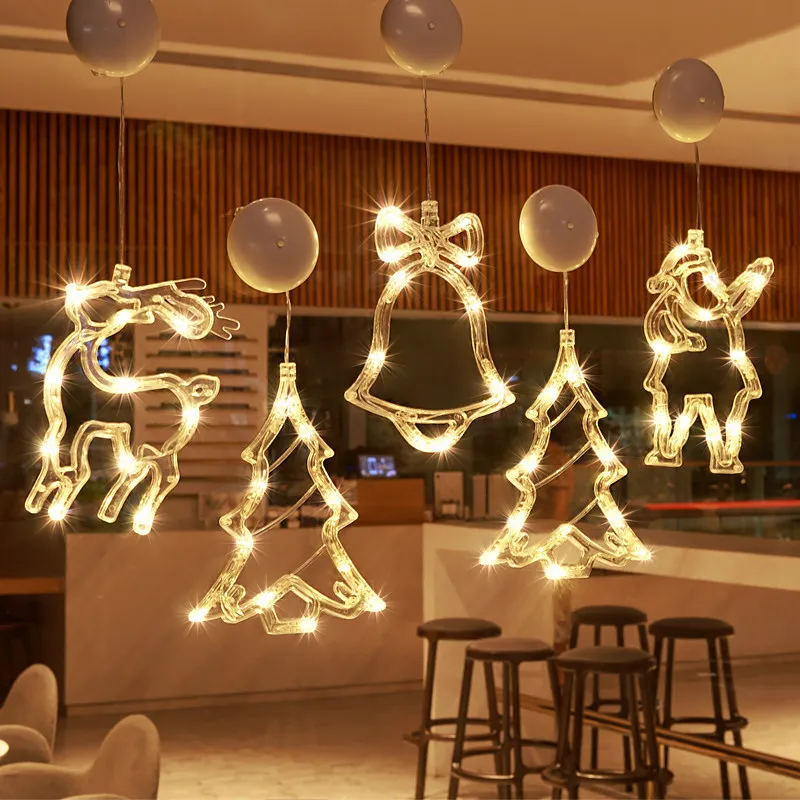 عيد الميلاد مصباح ليد ندفة الثلج سانتا معلقة تعمل بالبطارية نافذة الحلي الديكور للمنزل عيد الميلاد نافيداد السنة الجديدة ديكور #2