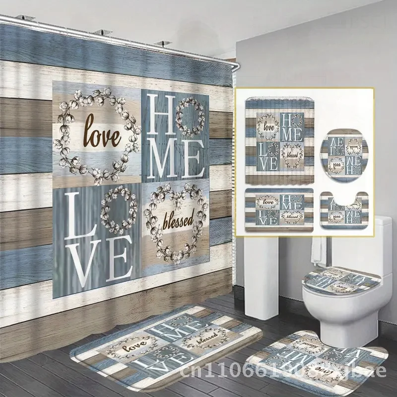 

Modern Home Bathroom 3 Piece Shower Curtain Set with Toilet Floor Mat And 12 Hooks - Cross-border Temu Pumpkin Head American