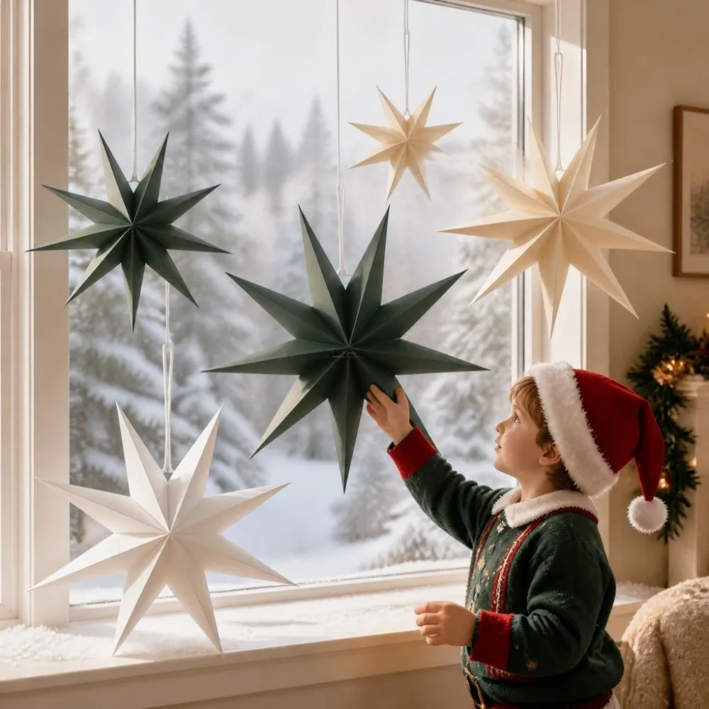Hollow Out Christmas Hanging Decoration DIY New Year Paper Star Pendant Colorful Home Decor Christmas Tree Ornament Christmas