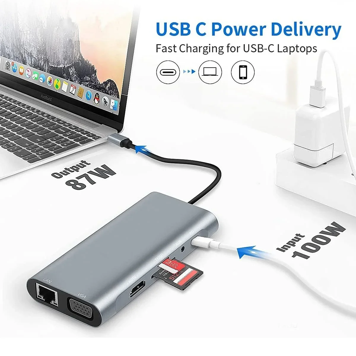 USB C HUB Type C Adapter To 4K HDMI-Compatible VGA RJ45 Lan Ethernet SD/TF Hub 11 In 1 Docking Station for Macbook Pro Splitter