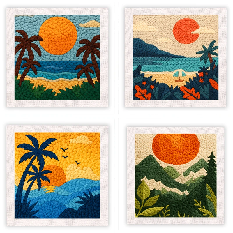 

GATYZTORY 25x25cm Frame Punch Needle Embroidery Kits Cross Stitch Scenery Diy Sewing Accessories Embroidery Home Decor Gift