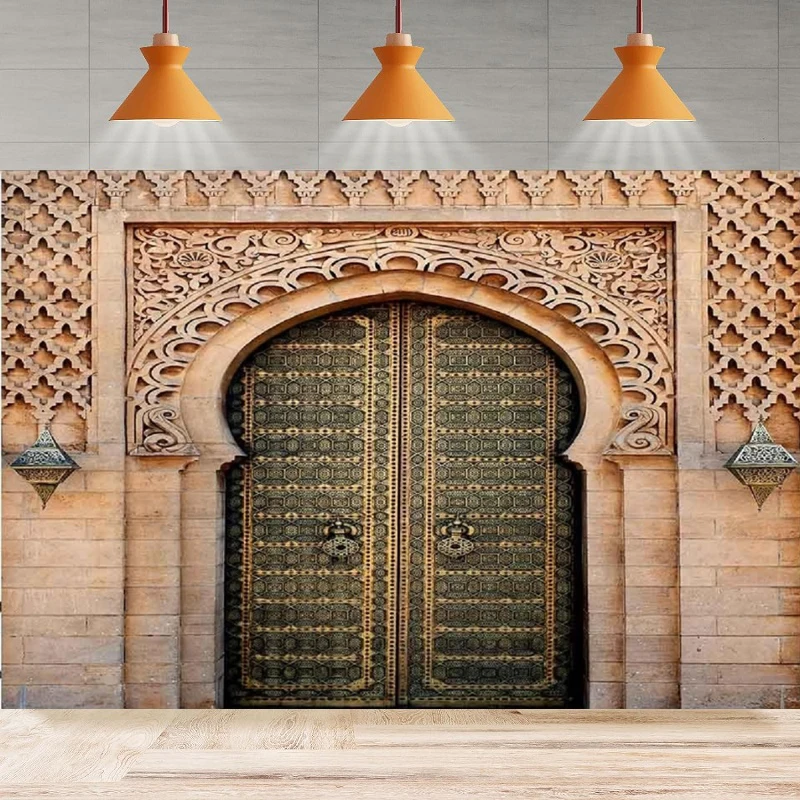 Photography Backdrop Middle Eastern Style Architecture Morocco Palace Door Entrance Birthday Background Home Party Backdrop Wall