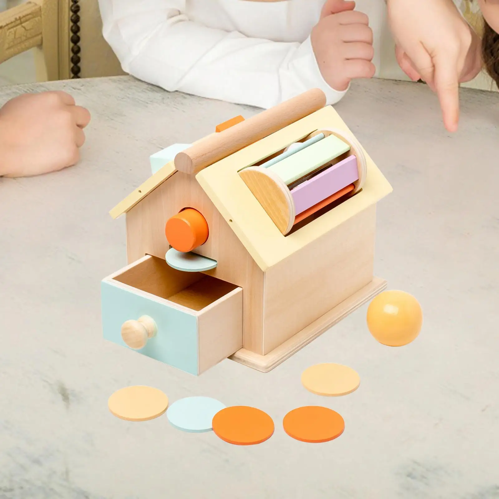 Ball Coins Drop Toy House Rotating Wooden Blocks Multipurpose Object Permanence