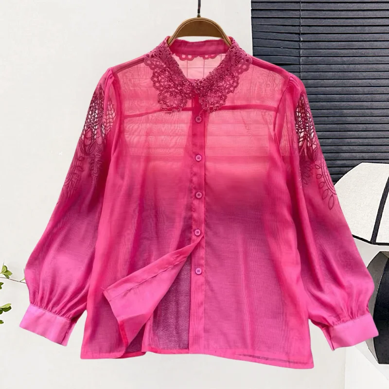 

Lace hook flower hollow short sleeved ruffle edge top with stylish design, high-end slimming top for women's fashion