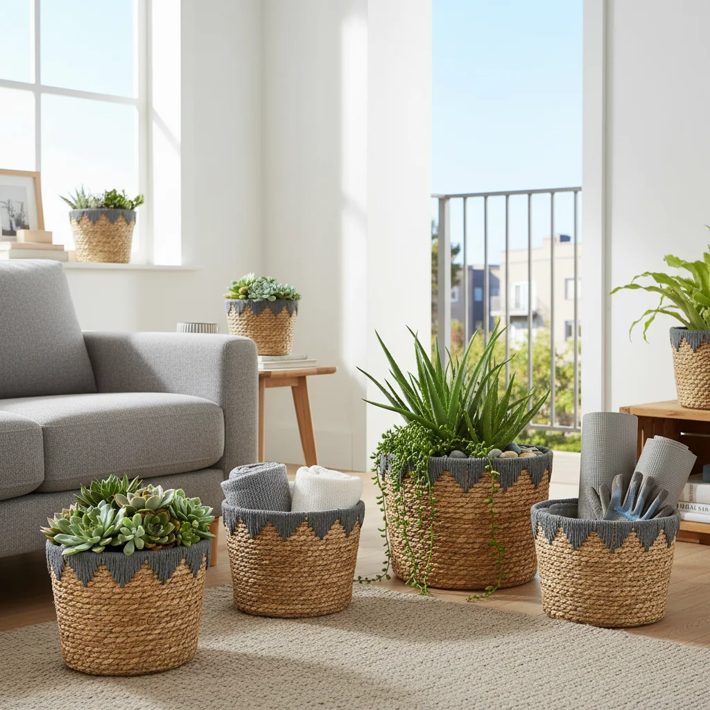 

Seagrass Basket Planters Rattan Flower Basket Indoor Outdoor Plant Containers For Modern Home Balcony Garden Kitchen Decor