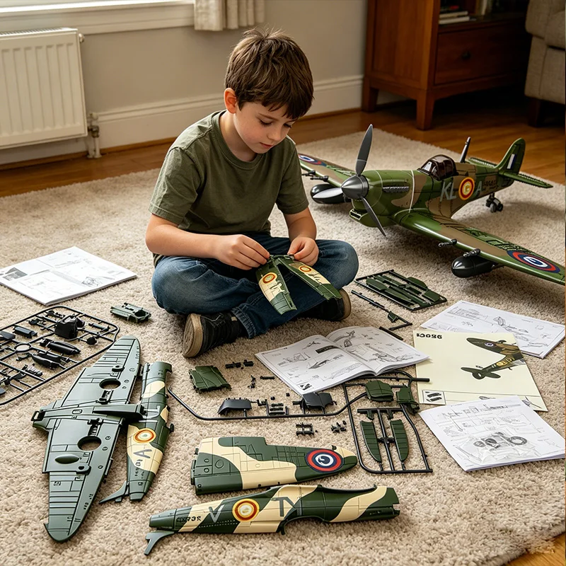 British Spitfire Plane Blocks Model Building Toys Plastic Aircraft Construction Building Blocks Set Retro military model toys view 3