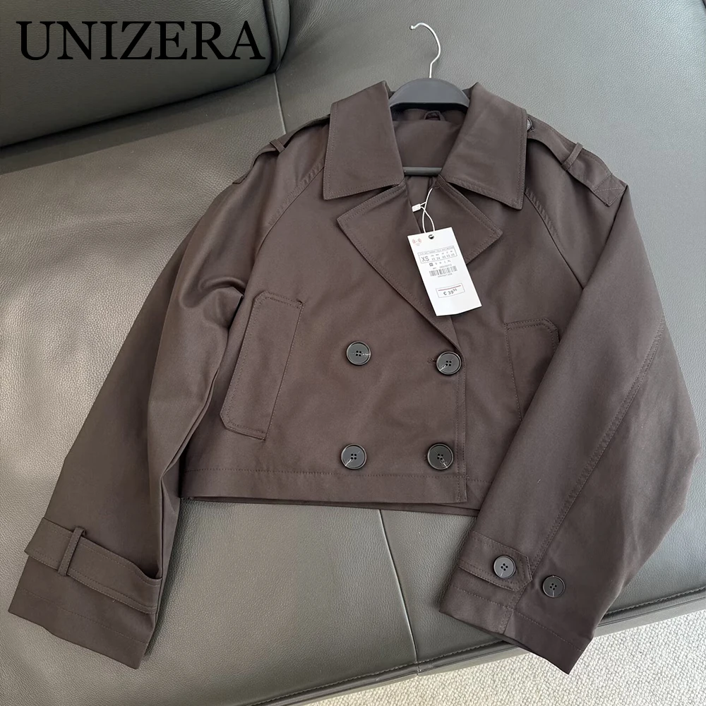 

Autumn new women's zipper double breasted classic long sleeved short windbreaker