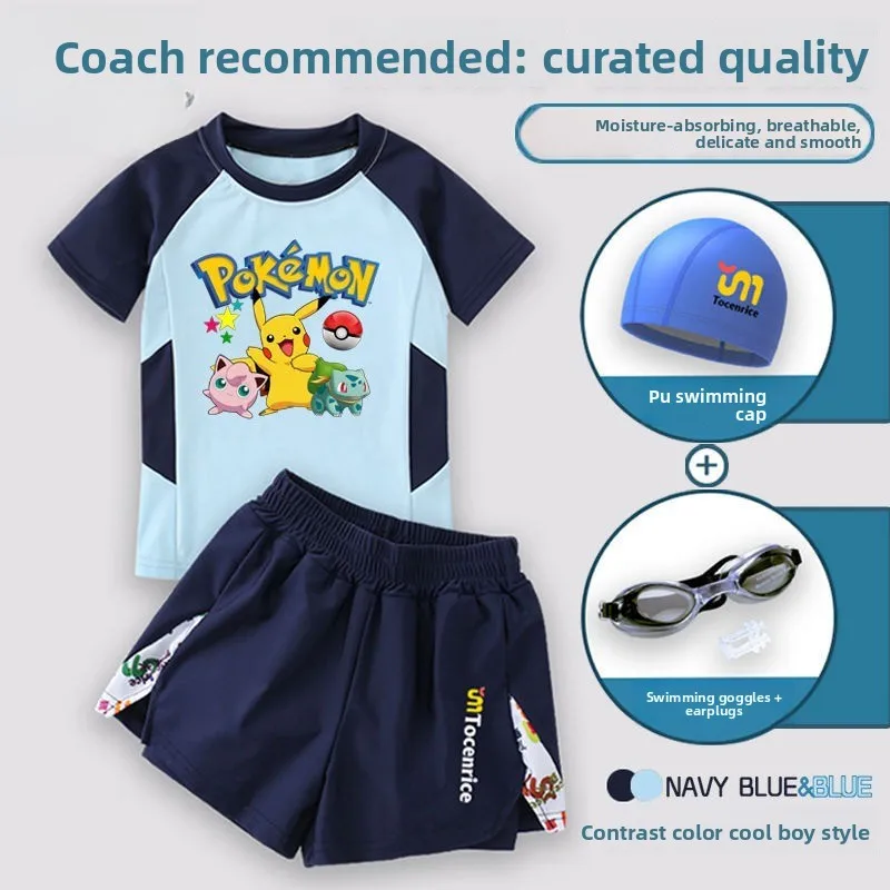 

Pikachu Children's Swimsuit Boys 2026 New Medium and Older Children's Split Quick-drying Sunscreen Swimsuit