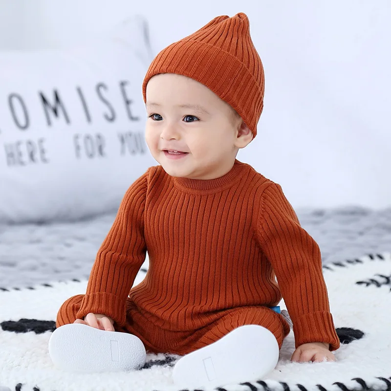 3PCS/Lot Baby Boy Clothes Set Soft Knitted Sweater+Hat+Pants Autumn Fashion Baby Boys Clothes Infant Bebe Clothig Outfits