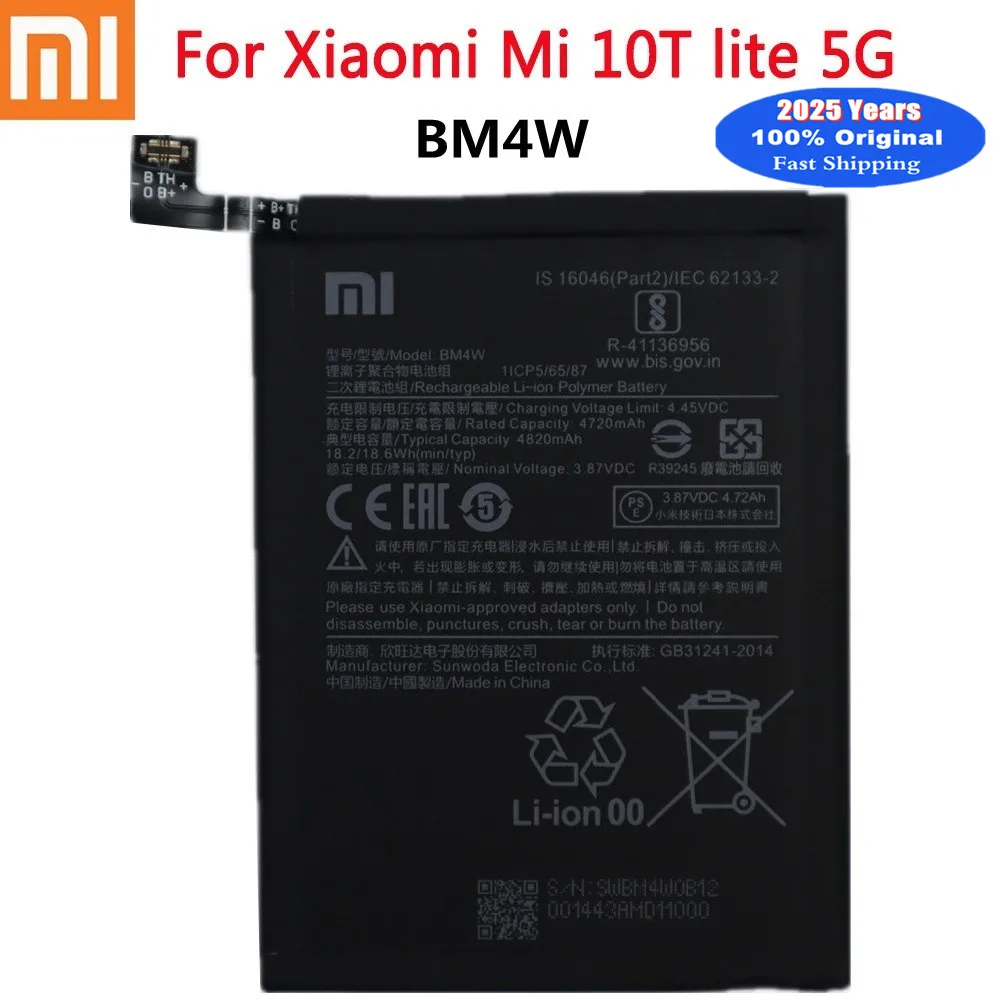 

2025 лет, 100% оригинальный аккумулятор BM4W для Xiaomi Mi 10T lite 5G, аккумулятор для телефона, аккумуляторы 4820 мАч + бесплатные инструменты