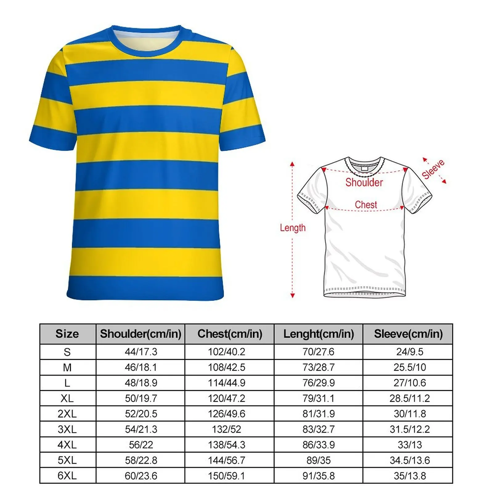 Blaues und gelbes T-Shirt mit ukrainischem Streifenmuster – trendige T-Shirts für Herren, lustiges T-Shirt, Sommer-T-Shirt mit kurzen Ärmeln, grafisches Design, große Größen. – Detail 2
