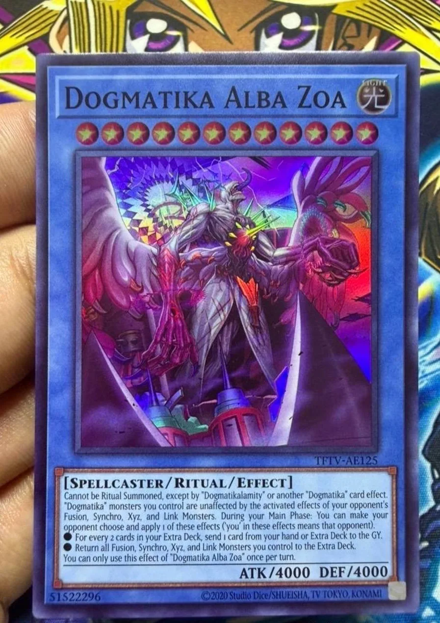 yugioh-konami-duel-monsters-tftv-ae125-dogmatika-alba-zoa-super-raro-colecao-em-ingles-asiatico-cartao-em-estado-impecavel
