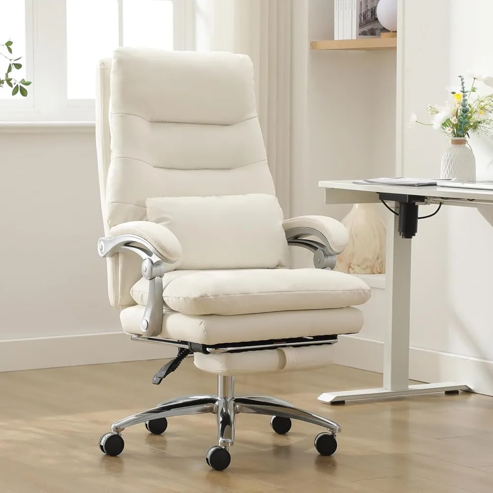 

Office Chair with Wheels, Foot Rest, Padded Linkage Armrests, Double Thick Cushion, High Back Executive Chair