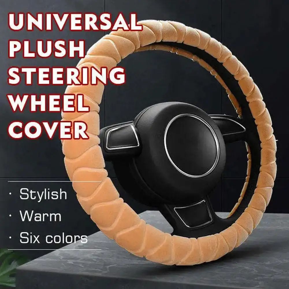 Plush Car Steering Wheel Cover Soft Short Fur Warm Winter Steering Wheel Protector Cover Anti Slip Car Decoration For Winte M9Y5