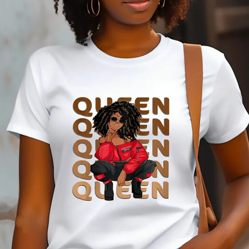 Afro Queen Graphic Lady Tee Melanin Feminism Aesthetic Tops Streetwear Harajuku T-shirts Cotton Custom T Shirt