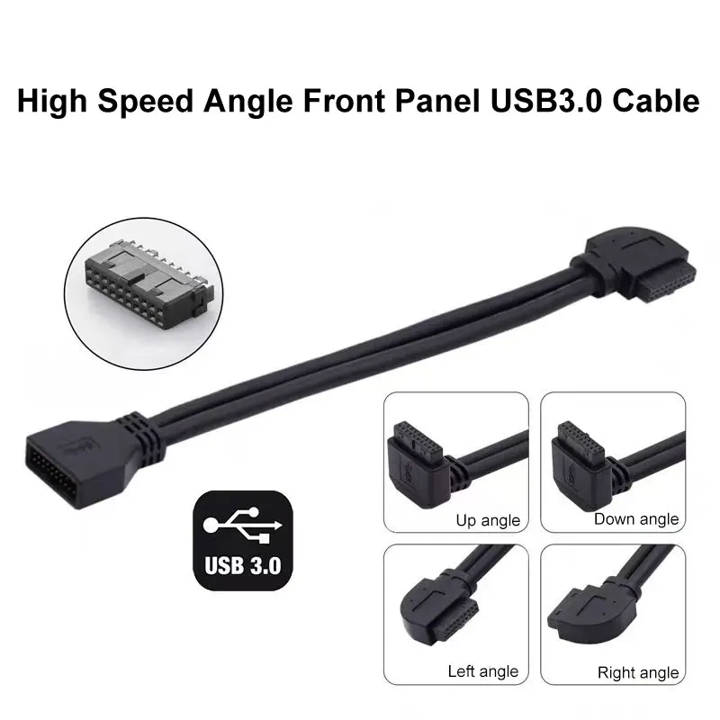 Angitu اللوحة الأمامية 19P ذكر إلى أنثى تمديد كابل 90 درجة اللوحة الأم Angl الجبهة USB 3.0 IDC ذكر إلى أنثى 20P كابل