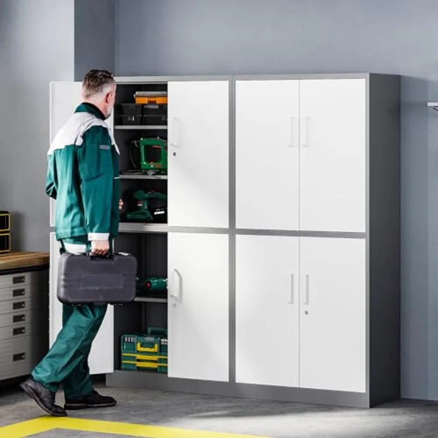 Metal Storage Cabinet with Lock Door, Adjustable Shelf Steel Cabinets for Office, Home, Pantry, Kitchen, Garage Utility Cabinet