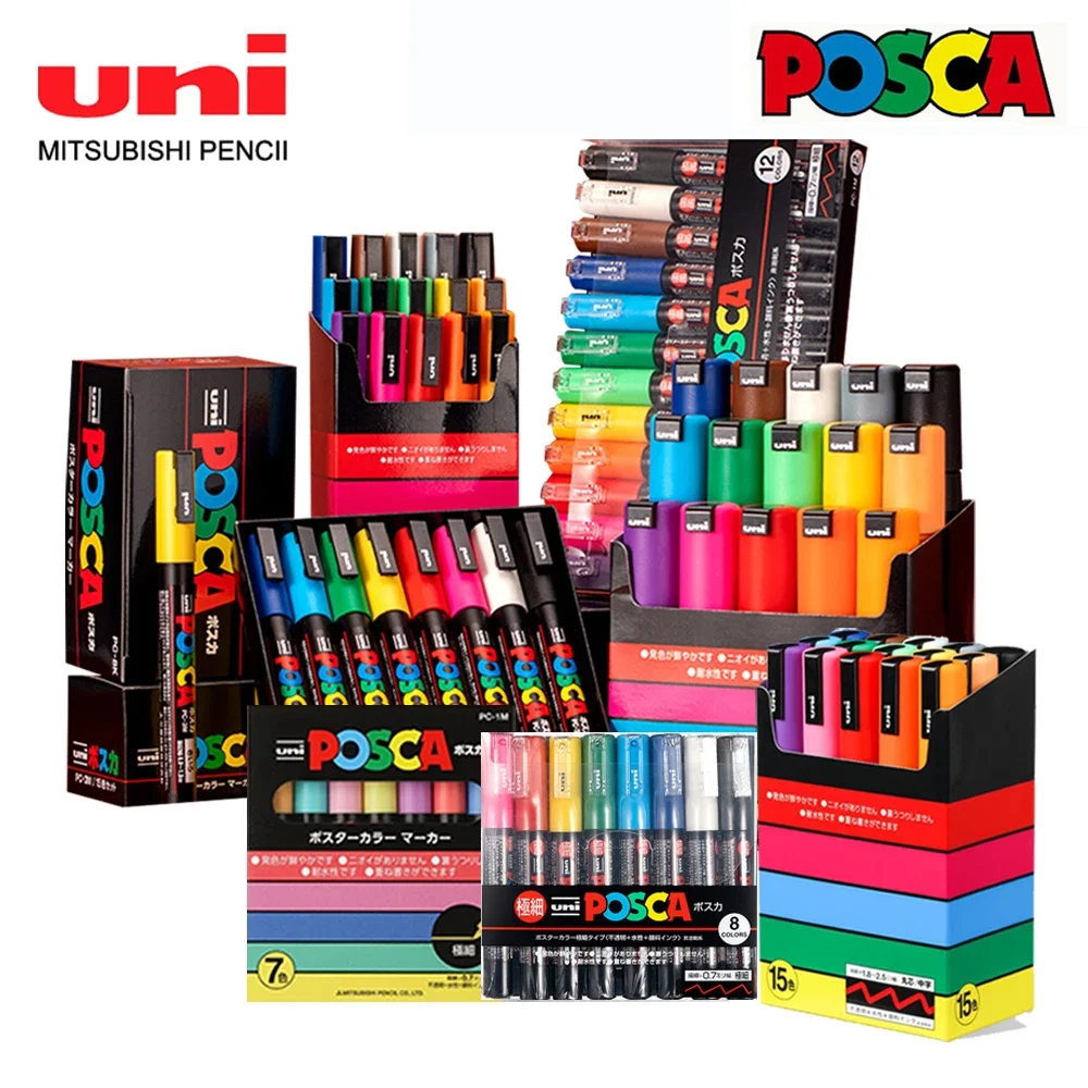 Japan Uni POSCA Marker Pen Set Acrylic Round Head PC-1M/3M/5MPOP Poster Advertising Pen Color Graffiti Painting Art Supplies