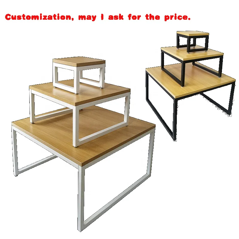 

custom.Supermarket Promotion Custom Metal Wood Display Rack Stand Shelf Light Duty Use Milk Wine & Snack Food Beverages