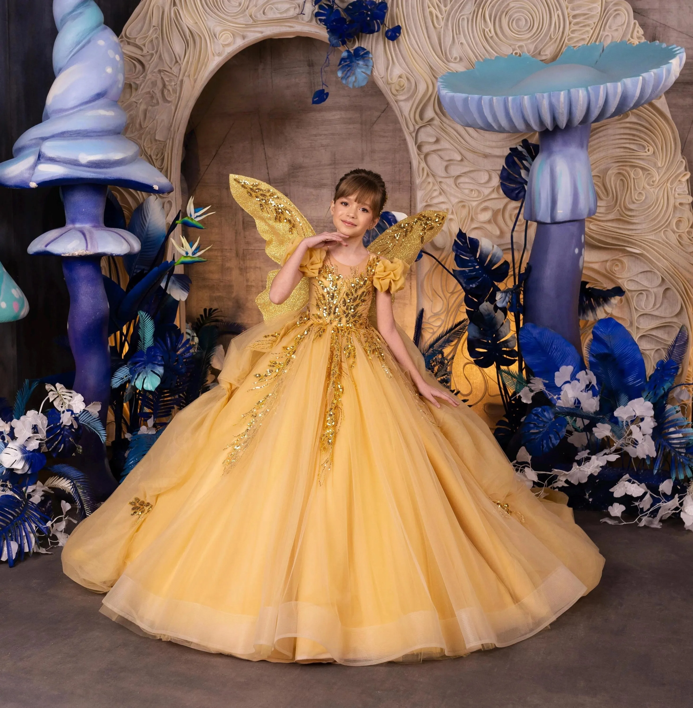 

Custom JDY High-end Heavy Industry Fairy Flower Girl Dress Wedding Party Gown Birthday Pageant Dress for Kids Princess Gown فسات