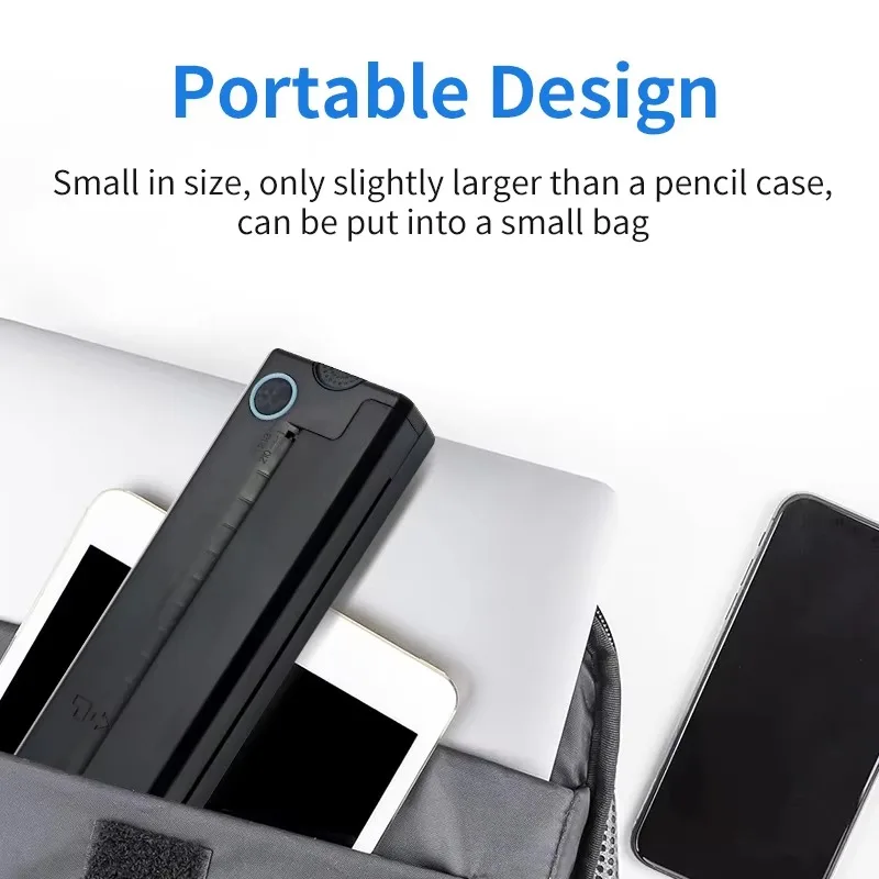 A4 Mini Pocket Thermal Printer Black and White  Wireless Handheld Inkless Document Printer for Home or Office
