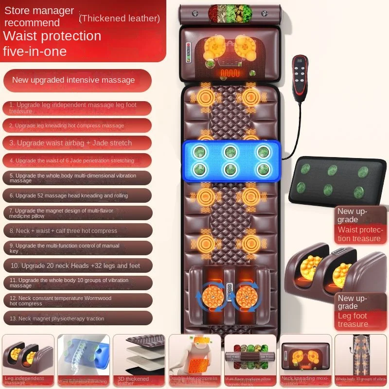 Jade Stone Traction Heating Massage Cushion Moxibustion Therapy Vibrating Kneading Relaxation Massager for Full Body Pain Relief