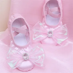 Ragazze Bow Cartoon ballerine pantofole da ballo per bambini suola morbida professionale ragazze balletto femminile Yoga palestra scarpe da ballo per bambini