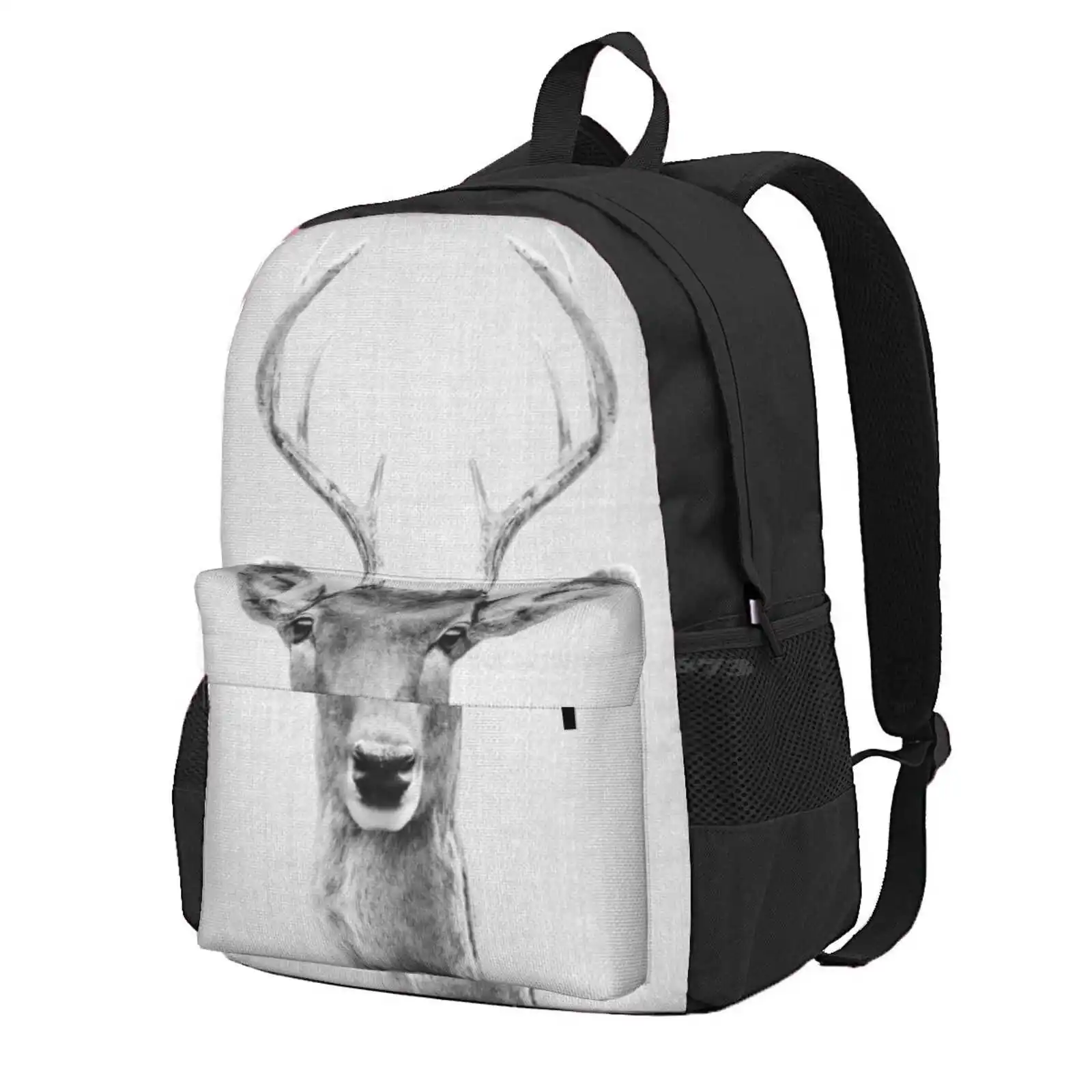 Deer 2 - Black & White Hot Sale Schoolbag Backpack Fashion Bags Animals Peekaboo Wildlife Nursery Modern Minimalist Portrait