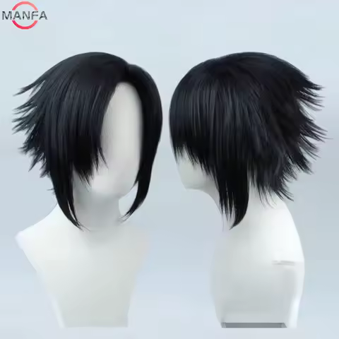 Anime Uchiha Sasuke Cosplay Wig Tilt-up Short Black Heat Resistant Synthetic Hair Cosplay Wigs + Wig Cap