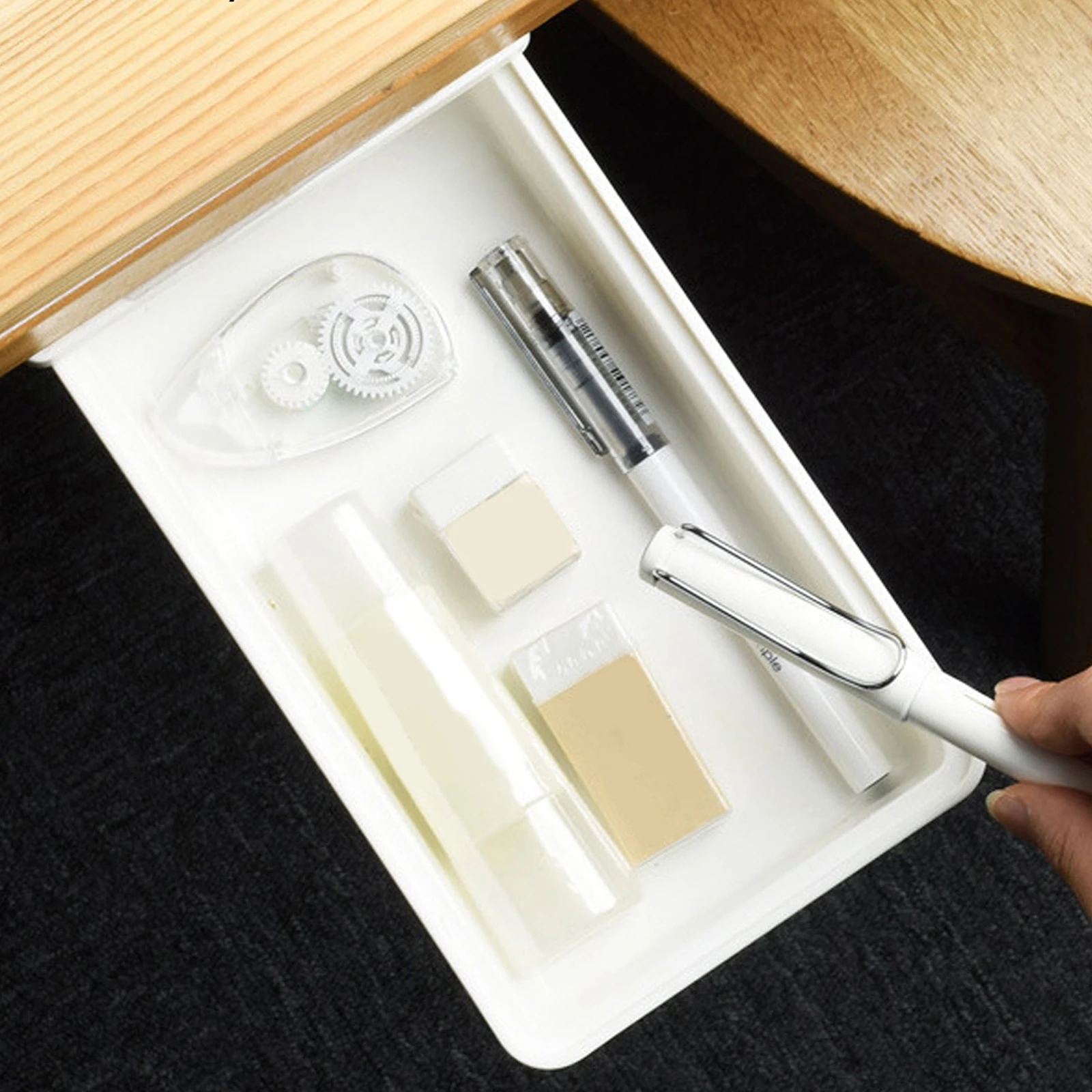 

PP Material Storage Box Desk ganizer Nail free Double sided Adhesive Under Desk Drawer Table Drawer Punch free Living Room