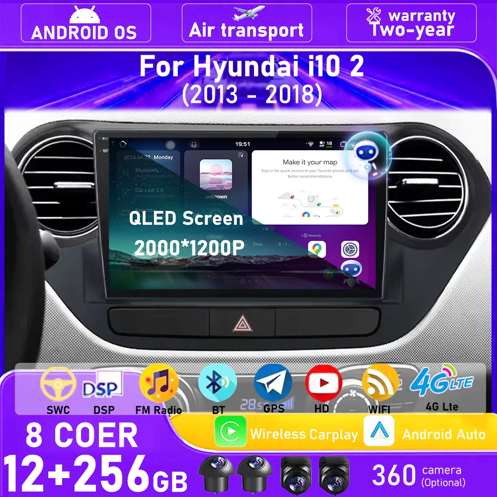 

Android 16 Auto Carplay For Hyundai i10 2 2013 - 2018 Car Radio Multimedia Player GPS Navigation Tools Head Unit BT DSP No 2Din