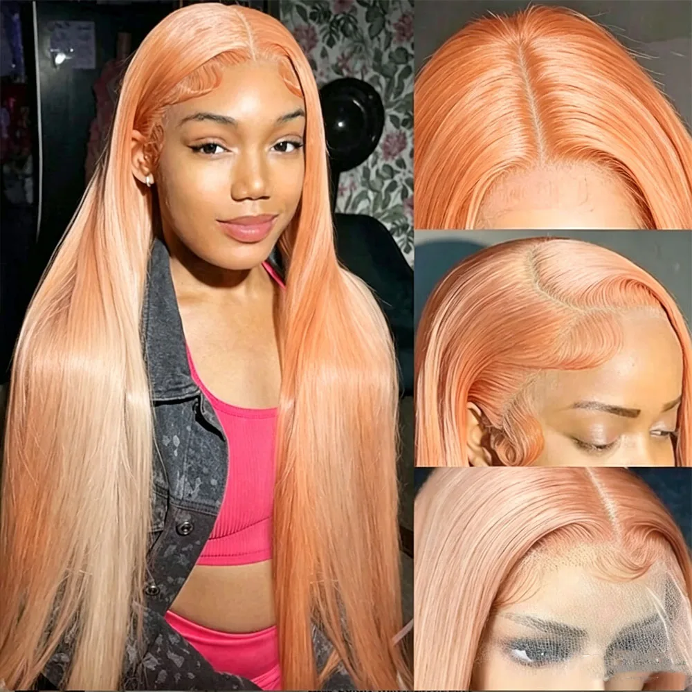 13x4 Lace Front Wig Milky Orange Long Straight 24inch Heat Resistant Synthetic Fiber Wigs for Women Daily & Cosplay Use