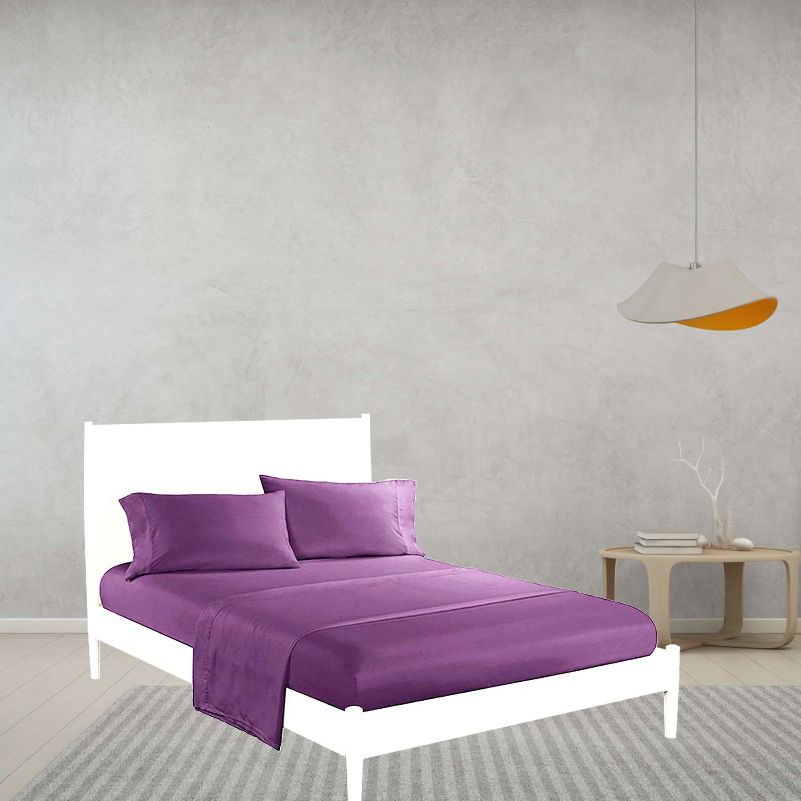 

4Pcs Bedding Set Solid Color Chemical Fiber Fabric Lightweight Quilt Bedding Set Fitted Sheets Pillow Shams for Home
