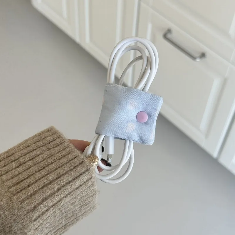 Cute Ins Little Heart Fabric Cable Organizer for Girl Portable Charger Cord Wrap Holder Travel-Friendly Wire Management Tie
