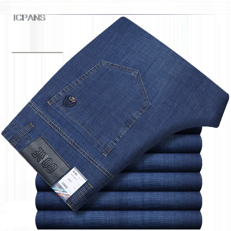 Zomer Dunne Denim Jeans Voor Heren Rechte Losse Stretch Casual Broek Mannen Blauw Zwart Grijs Broek Mens Jean Kleding Maat 40 42