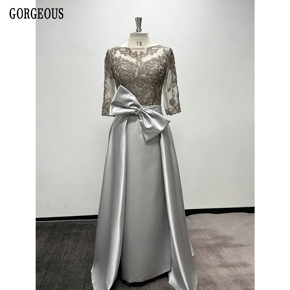 Customized Mother of the Bride Dresses 2025 A-Line O-neck Wedding Guest Gowns Lace Applique Bow Ruching Dress  Wedding Party New