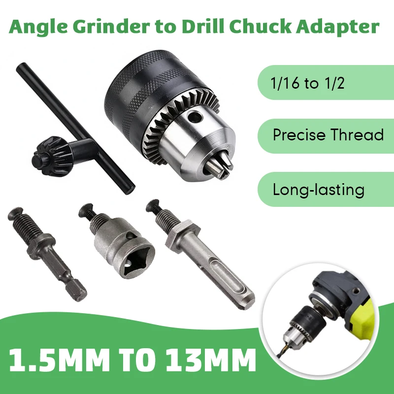 1.5-13mm Key Drill Chuck, 1/2-20UNF Thread SDS to 1/4 Hex Shank Quick Change Adapter for Impact Driver Wrench Bit