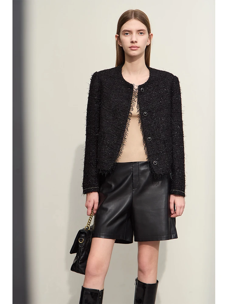 AMII Women's Winter Coat O-Neck Tassel Jacket