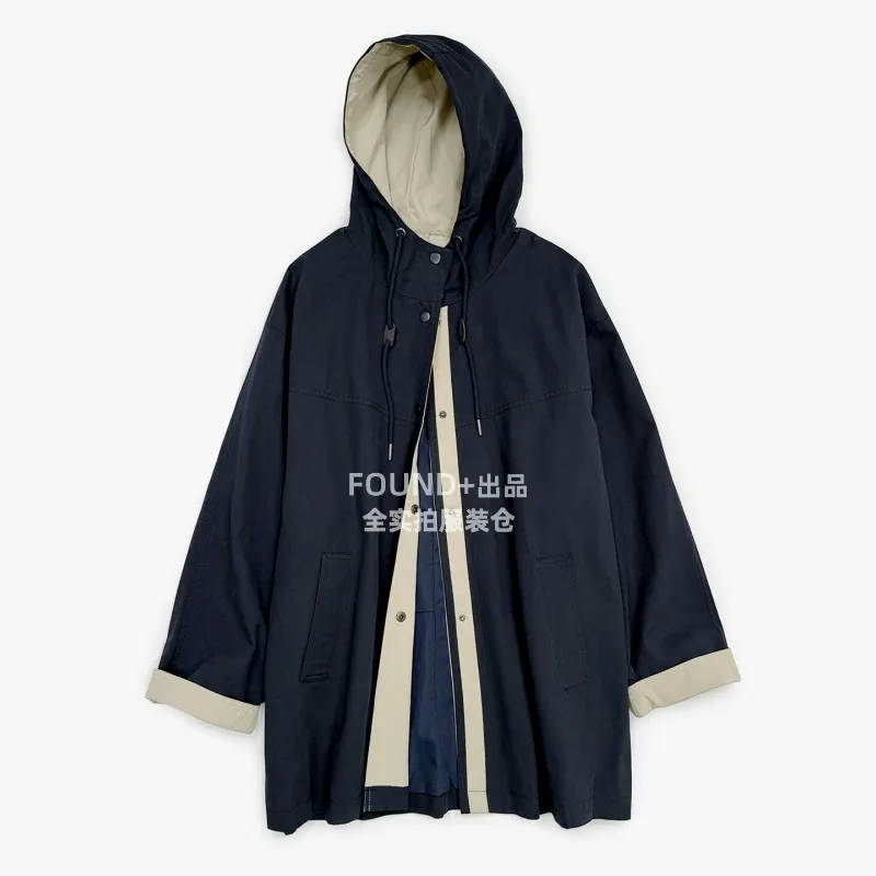 SuperAen Korean Safari Style Patchwork Color-blocking Hooded Trench for Women Loose and Mid-length Casual Spring and Autumn Tops