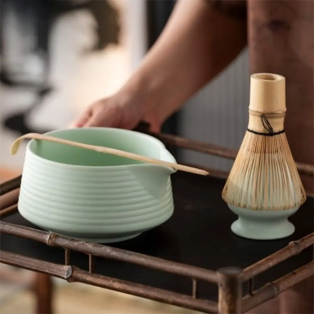 

4PCS New Bamboo Ceramic Matcha Tea Set Reusable Traditional Stirring Brush Japanese Matcha Whisk Tea-making Tools