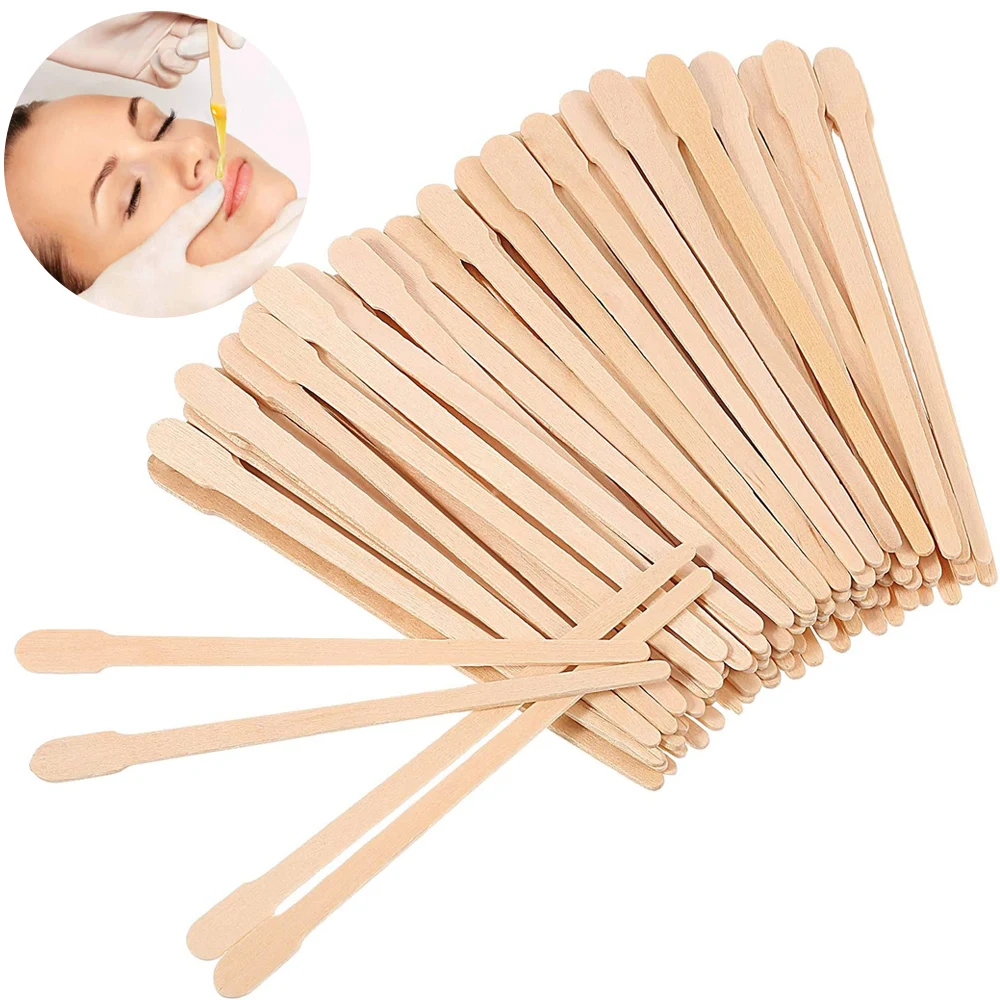 100PCS Wooden Wax Sticks Eyebrow, Lip, Nose Waxing Applicator Sticks for Hair Removal Disposable Depilation Spatula Wax Sticks