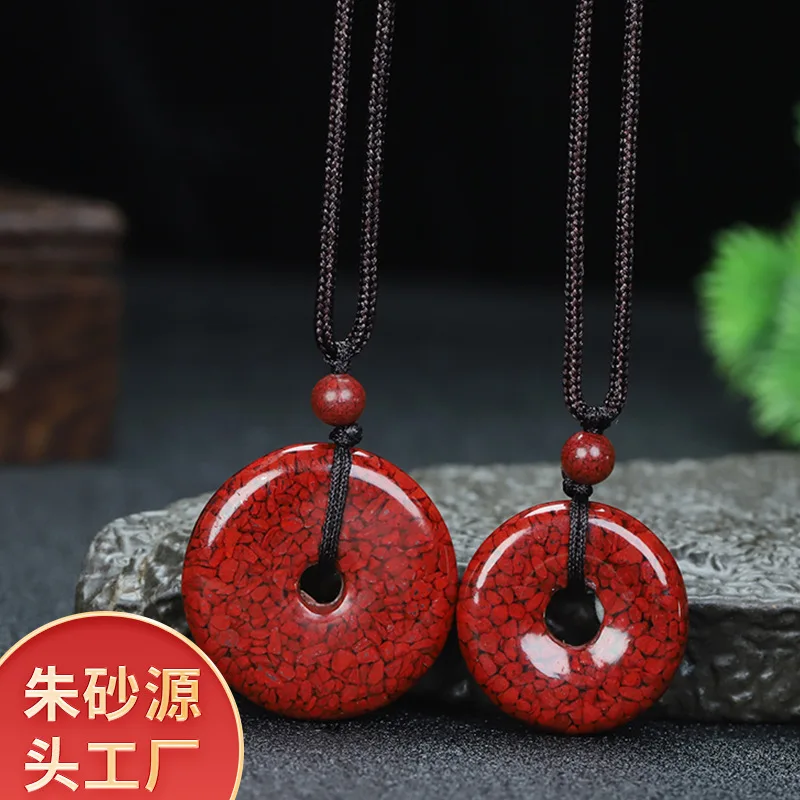 Natural Crystal Sand Safety Buckle Necklace High Content Cinnabar Couple's Birthday Gift Pendant Batch