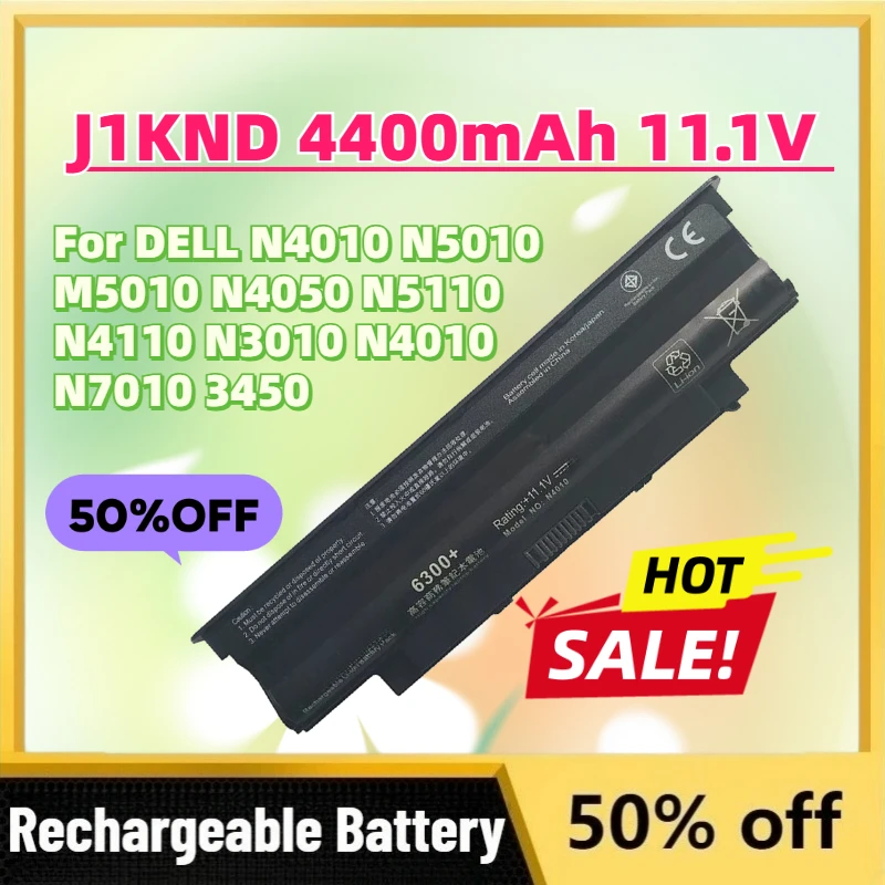 Batería de Repuesto para Portátil J1KND 4400mAh 11.1V para DELL N4010 N5010 M5010 N4050 N5110 N4110 N3010 N4010 N7010 3450