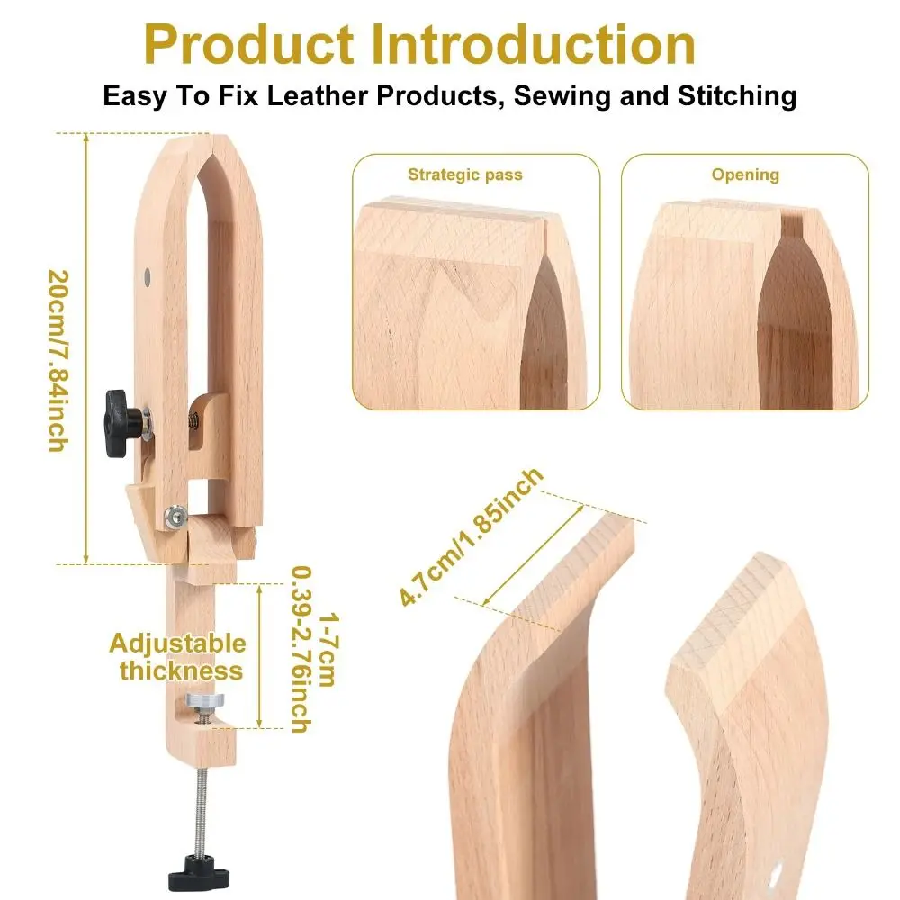Adjustable Foldable Wooden Clamp Wood Hand Stitching Leather Tool Wood Sewing Clip Anti-slip Extended Base Plate